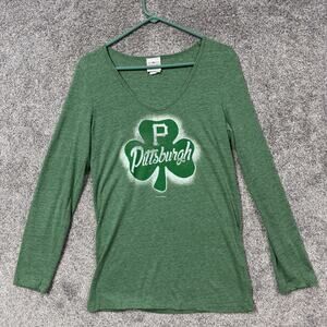 Pittsburgh Pirates Shirt Womens Large Green MLB Baseball 5th & Ocean Shamrock